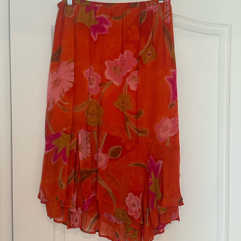 Chico's Orange and Pink Floral High-Low Skirt